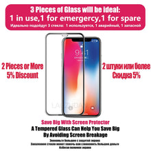Load image into Gallery viewer, Protective tempered glass for iphone 7 8 plus X XR XS max 11 pro Max glass iphone 7 8 x screen protector glass on iphone 7 6S 8
